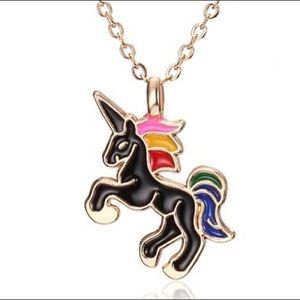 Black Rainbow Unicorn Pendant Necklace